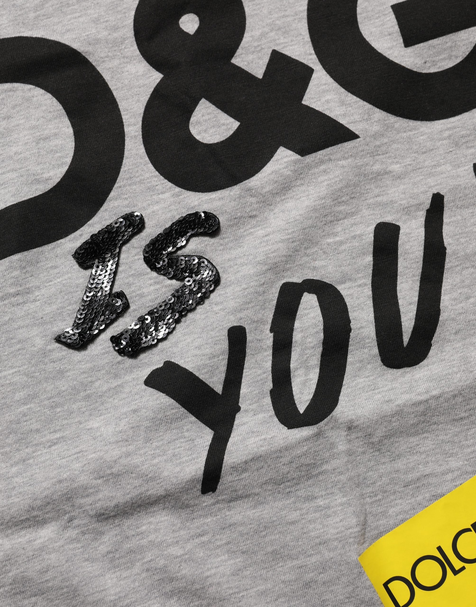 Dolce & Gabbana Gray Cotton Logo Printed Crew Neck T-shirt