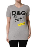 Dolce & Gabbana Gray Cotton Logo Printed Crew Neck T-shirt