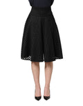 PINKO Cotton Striped Flared Silhouette Aline Midi Black