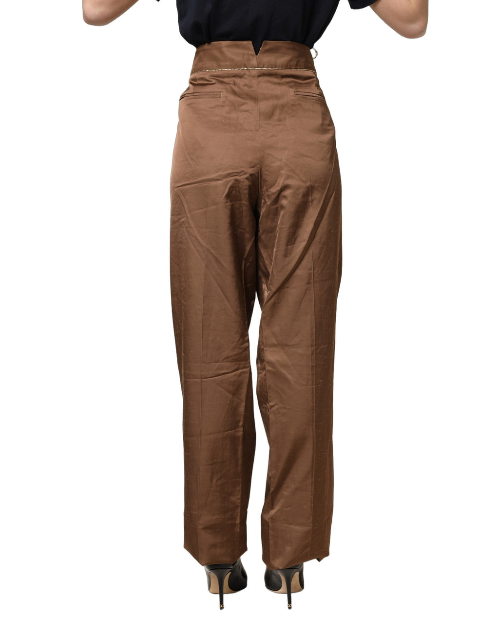 Cavalli Class Brown High Waist Flared Trouser Pants