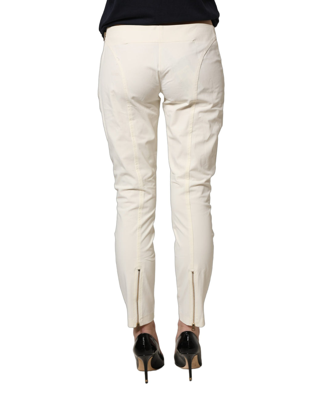 Elisabetta Franchi White Low Waist Skinny Women Trouser Pants