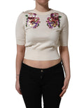 Dolce & Gabbana Beige Floral Print Silk CrewNeck Pullover Top