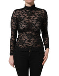 Dolce & Gabbana Black Floral Lace Turtle Neck Long Sleeve Top
