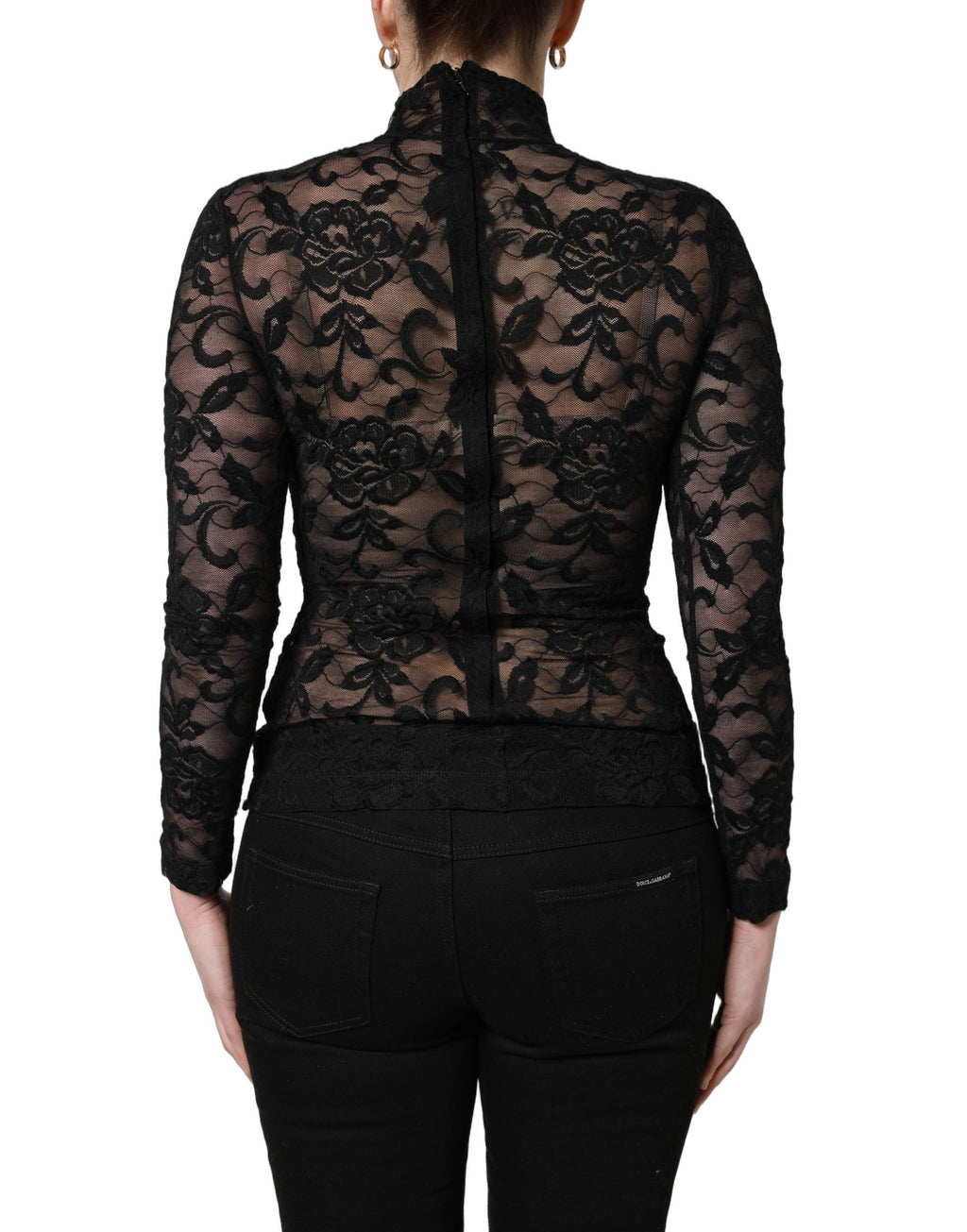 Dolce & Gabbana Black Floral Lace Turtle Neck Long Sleeve Top