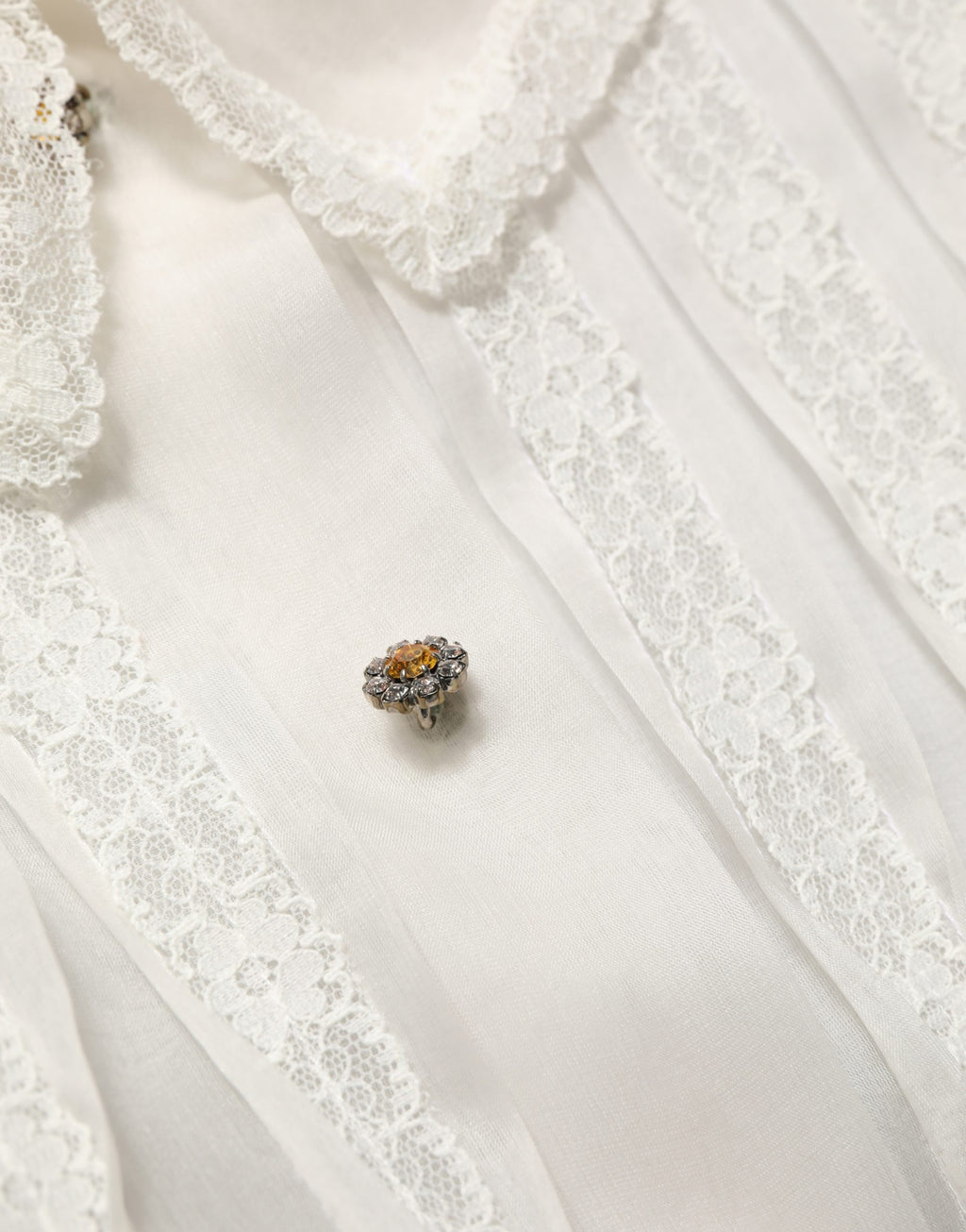 Dolce & Gabbana White Ruffled Sheer Silk Buttoned Blouse Top