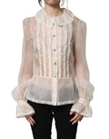 Dolce & Gabbana White Ruffled Sheer Silk Buttoned Blouse Top