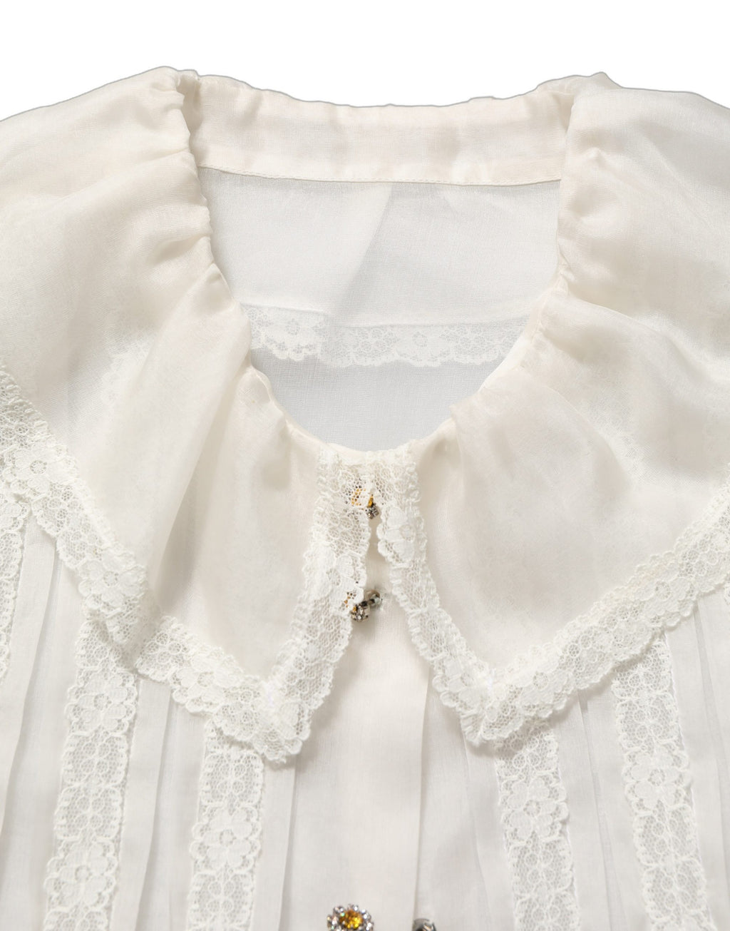 Dolce & Gabbana White Ruffled Sheer Silk Buttoned Blouse Top