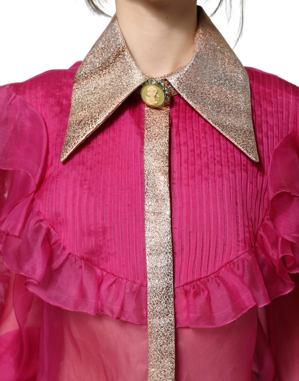 Dolce & Gabbana Fuchsia Sheer Chiffon Buttoned Blouse Top