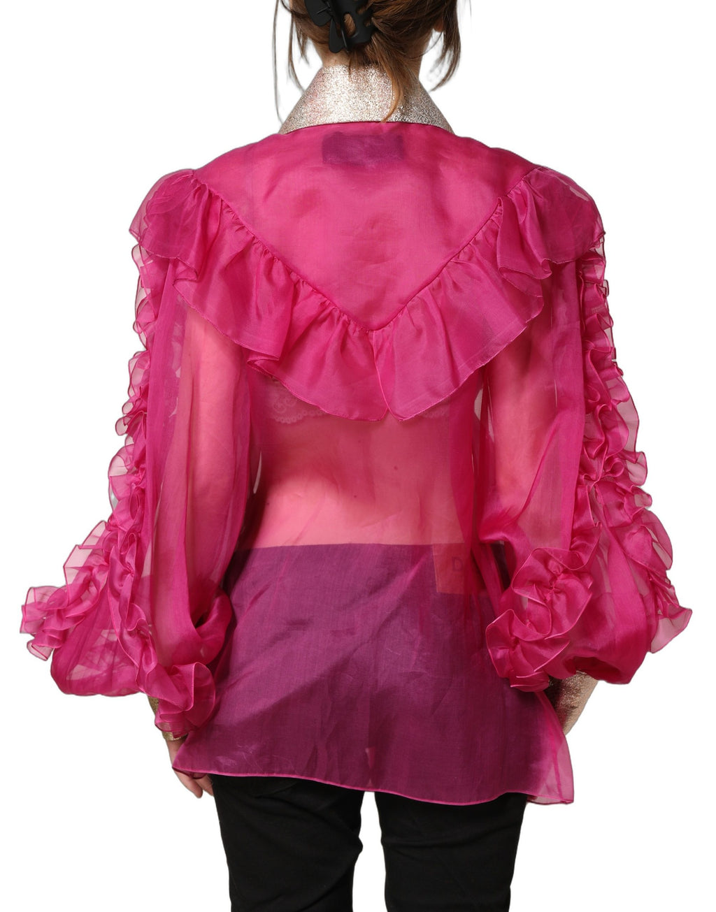 Dolce & Gabbana Fuchsia Sheer Chiffon Buttoned Blouse Top