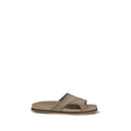 Santoni Beige Calf Leather Bos Taurus Flat Sandals