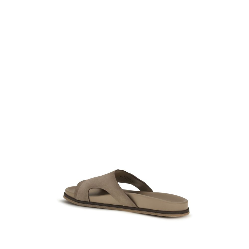 Santoni Beige Calf Leather Bos Taurus Flat Sandals
