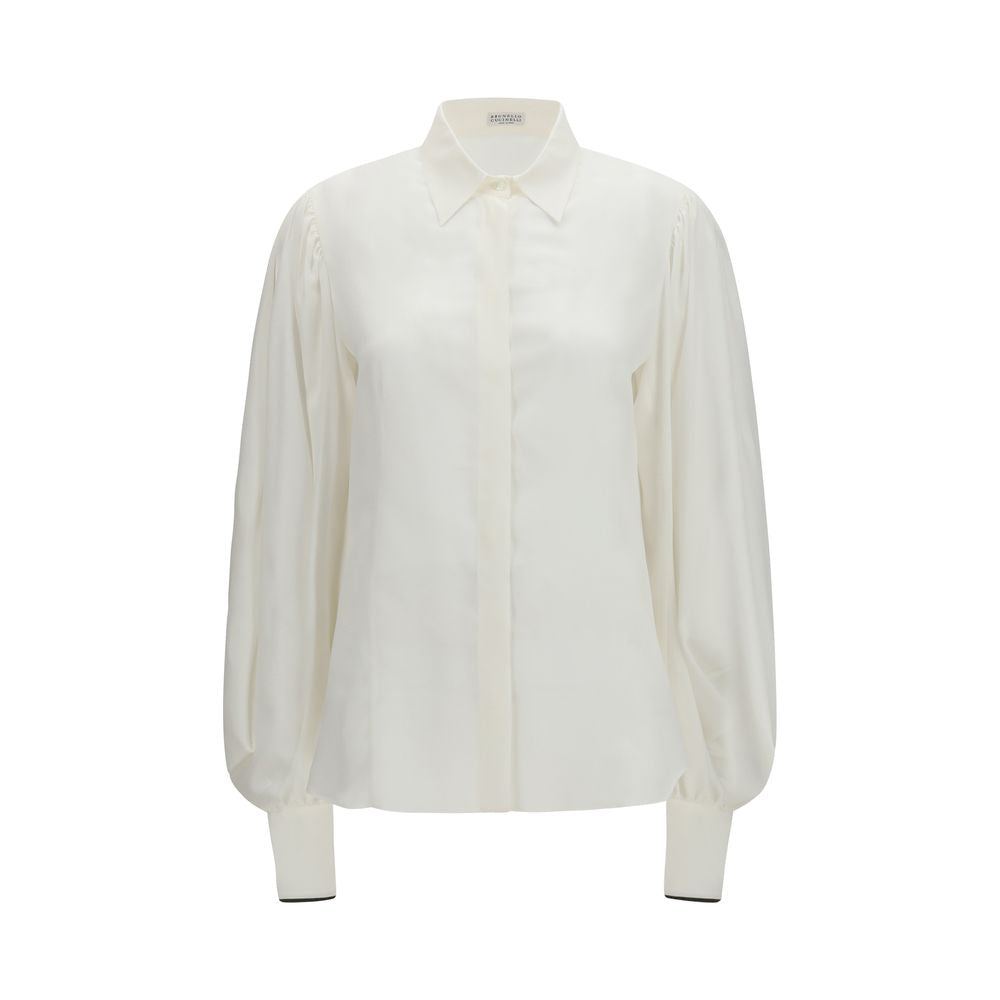 Brunello Cucinelli White Silk Blouse
