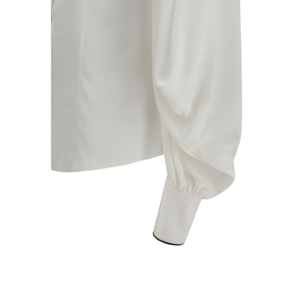 Brunello Cucinelli White Silk Blouse