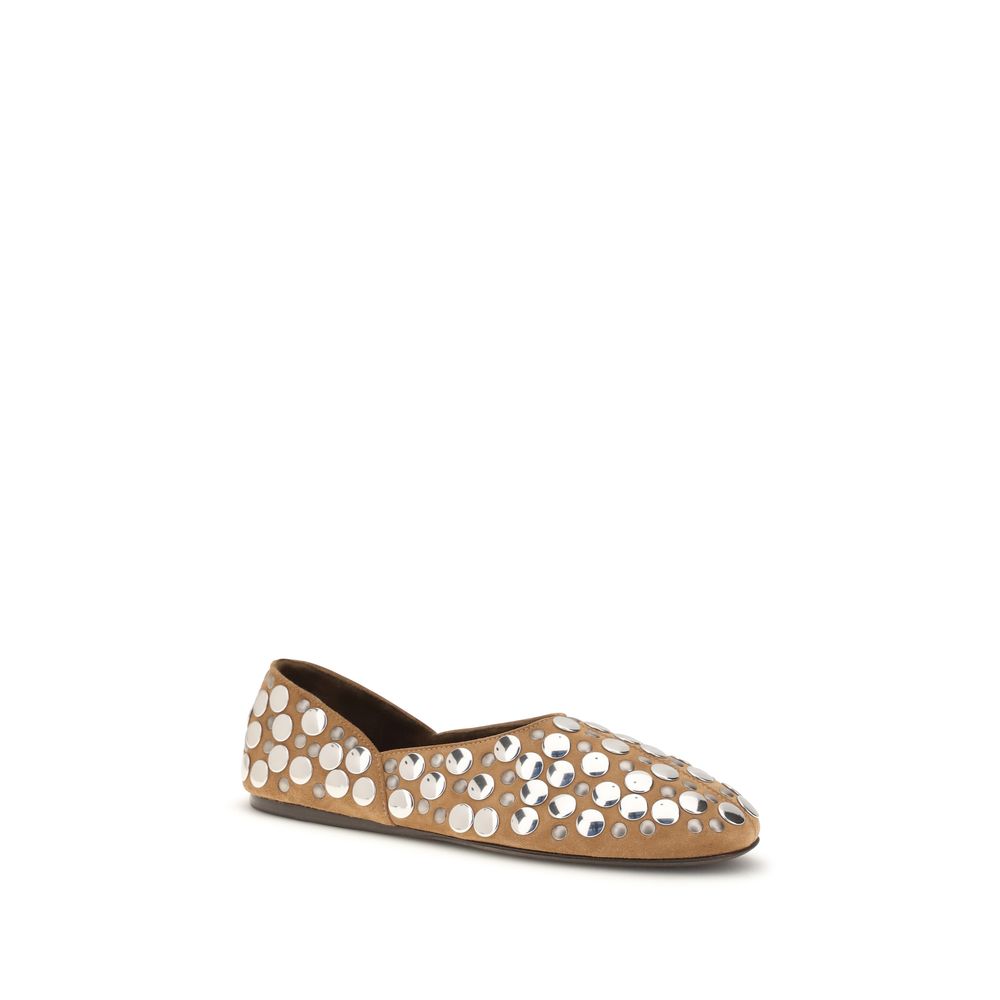 Khaite Beige Calf Leather Bos Taurus Ballet Flats