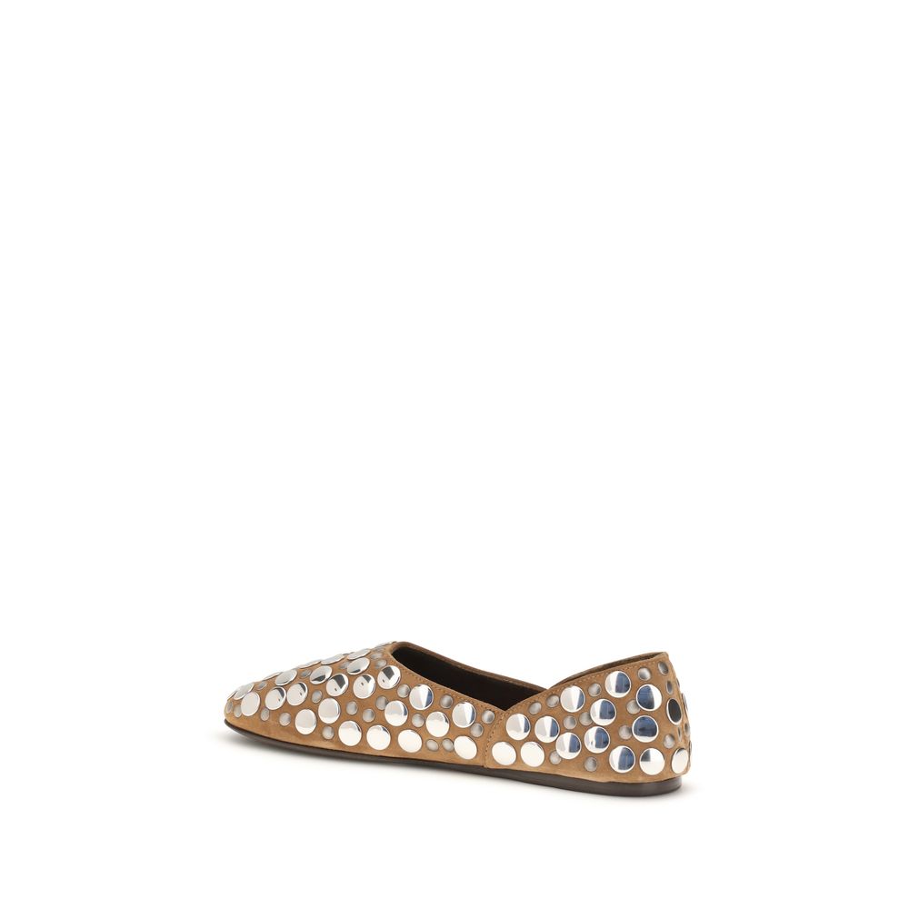 Khaite Beige Calf Leather Bos Taurus Ballet Flats