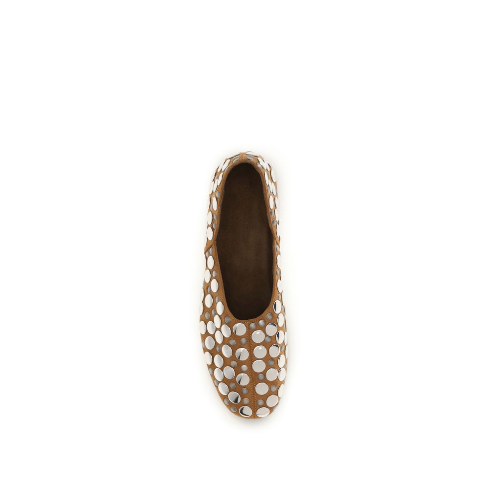 Khaite Beige Calf Leather Bos Taurus Ballet Flats