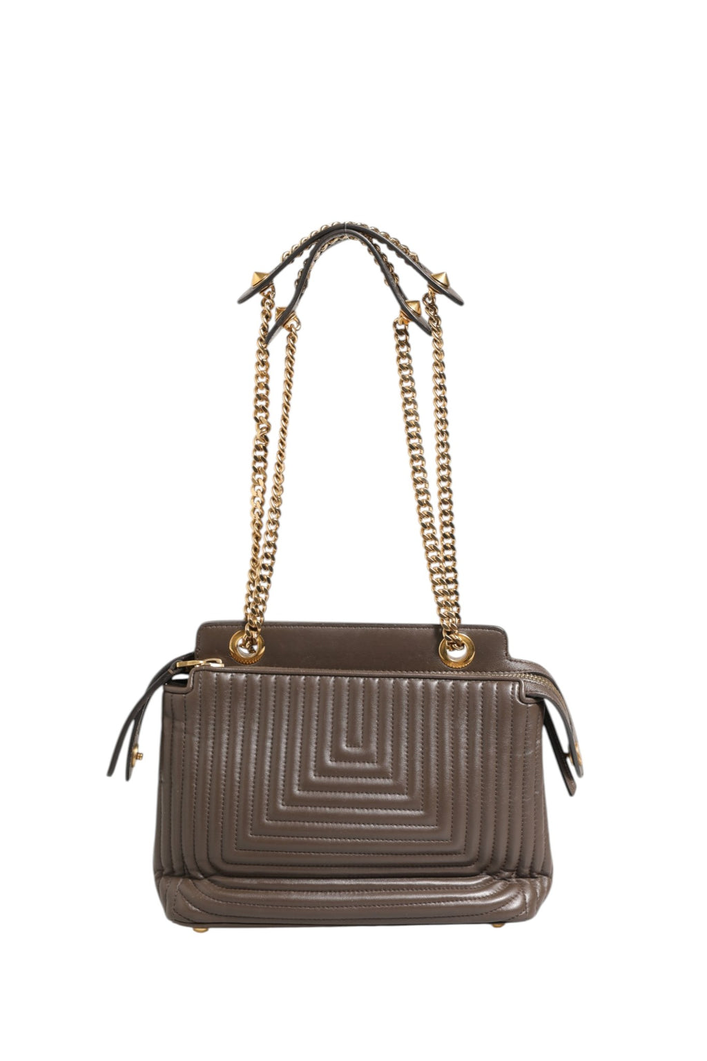Fendi Brown Quilted Lambskin Leather Dotcom Click Small Shoulder Bag