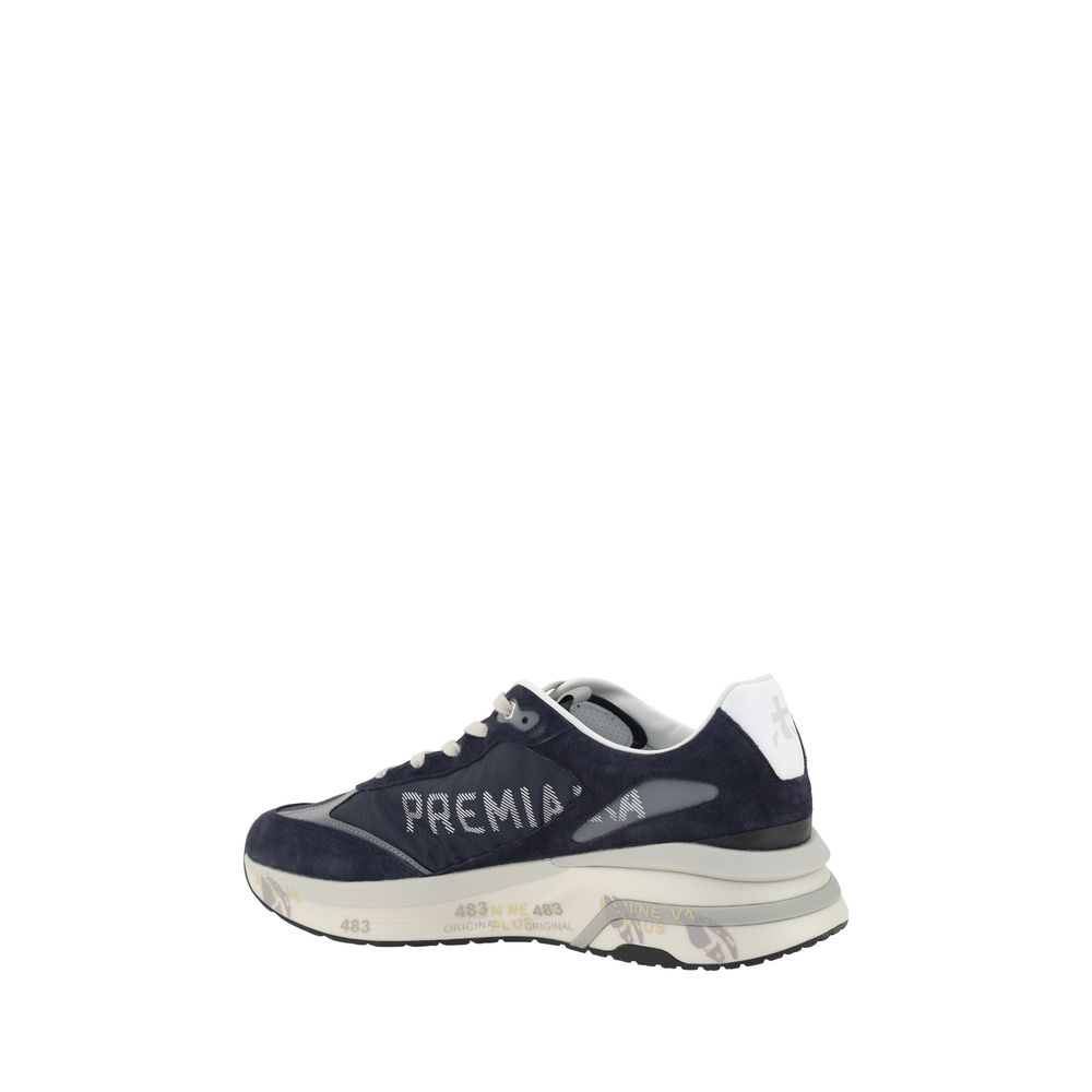 Premiata Blue Calf Leather Bos Taurus Athletic Sneakers