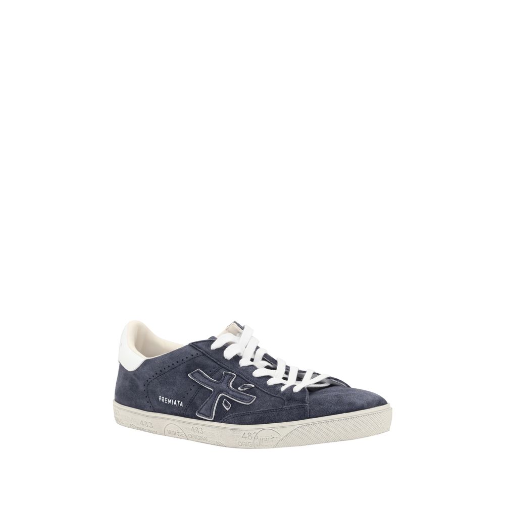 Premiata Blue Calf Leather Bos Taurus Low Top Sneakers