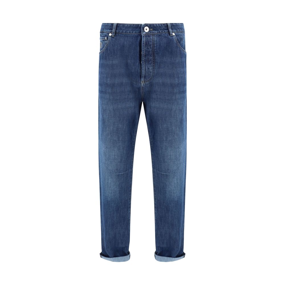 Brunello Cucinelli Blue Cotton Straight-Leg Jeans