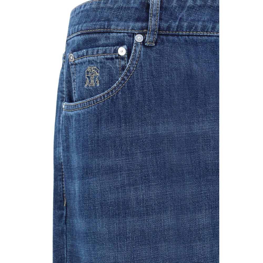 Brunello Cucinelli Blue Cotton Straight-Leg Jeans