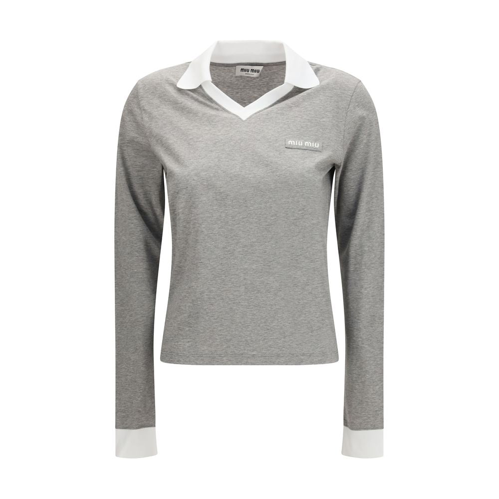 Miu Miu Gray Cotton Long Sleeve T-Shirt