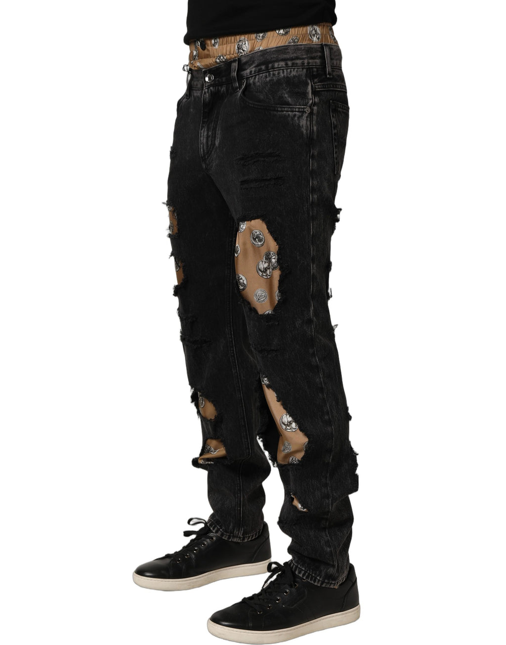 Dolce & Gabbana Black Distressed Cotton Straight Denim Jeans
