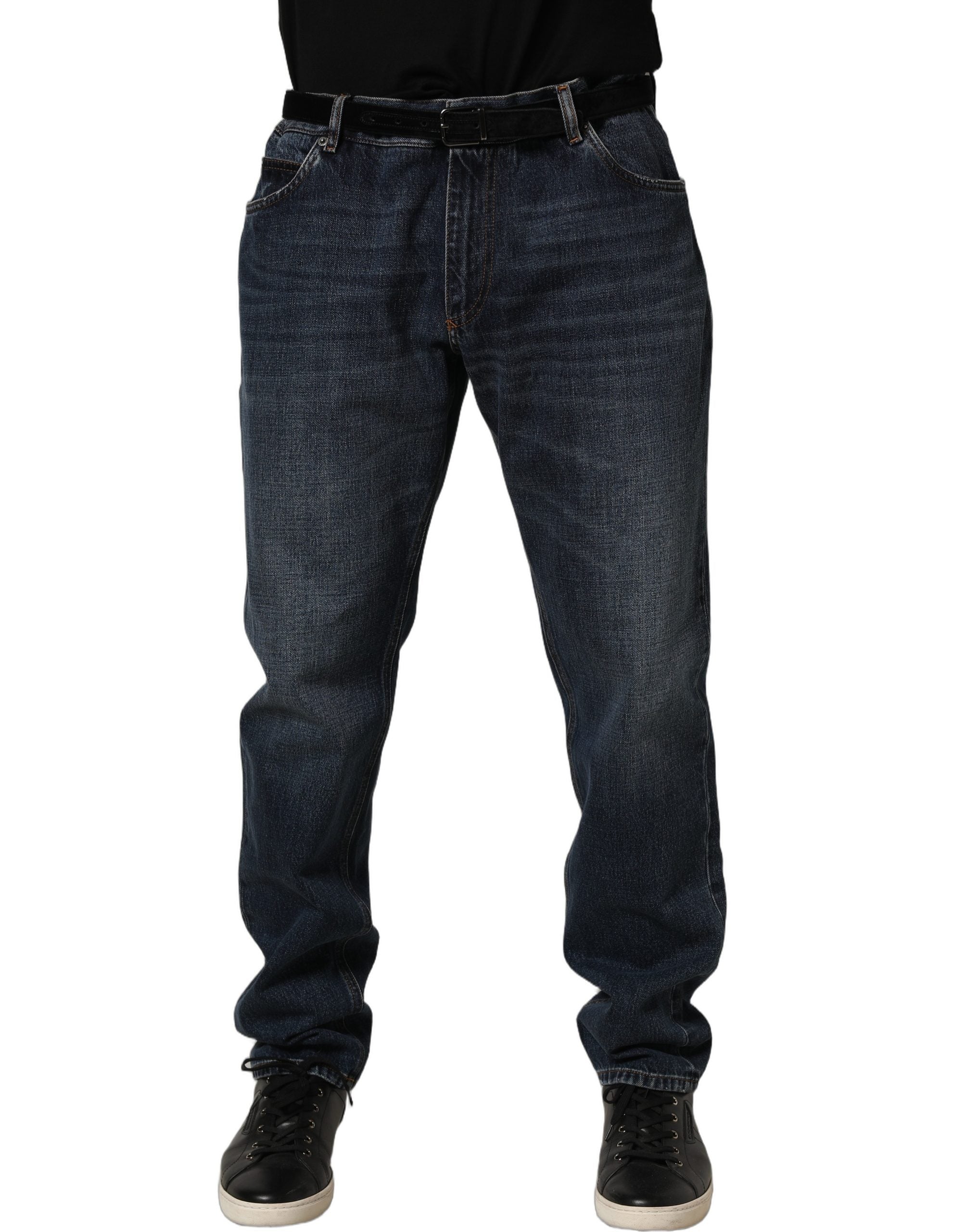Dolce & Gabbana Dark Blue Washed MidWaist Straight Denim Jeans