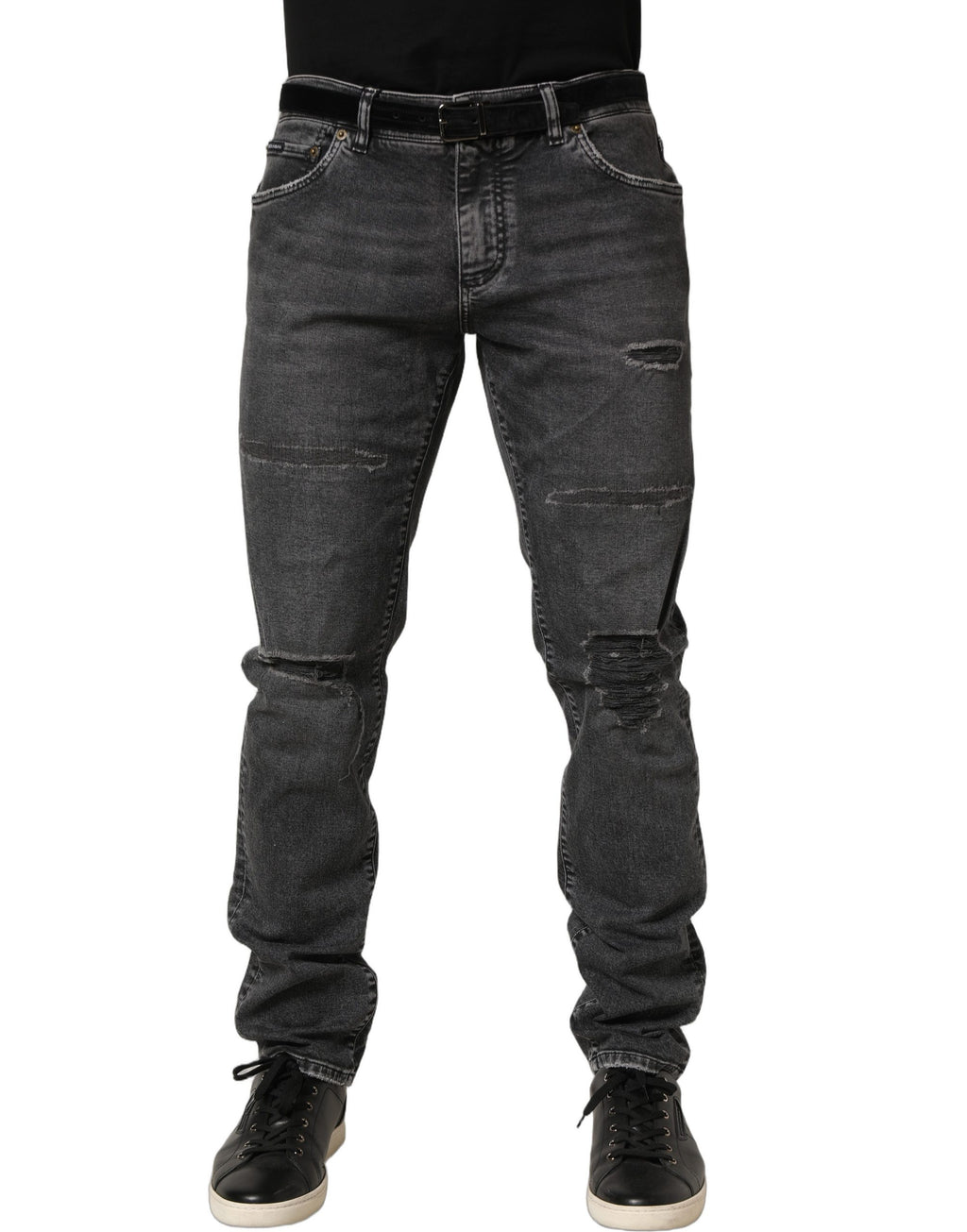 Dolce & Gabbana Dark Grey Distressed Mid Waist Denim Jeans