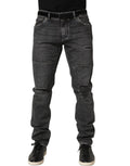 Dolce & Gabbana Dark Grey Distressed Mid Waist Denim Jeans