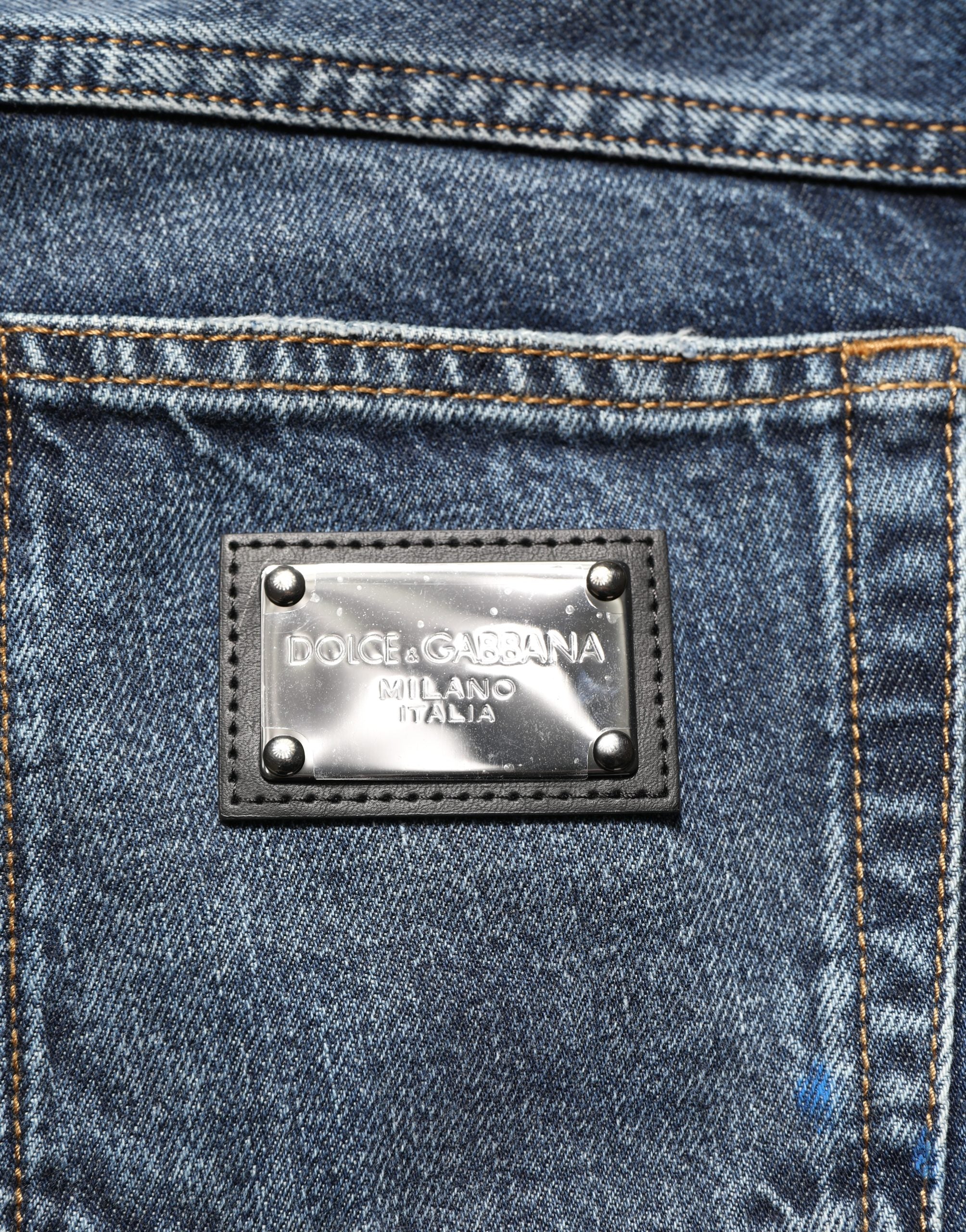 Dolce & Gabbana Dark Blue Washed Mid Waist Straight Men Denim Jeans