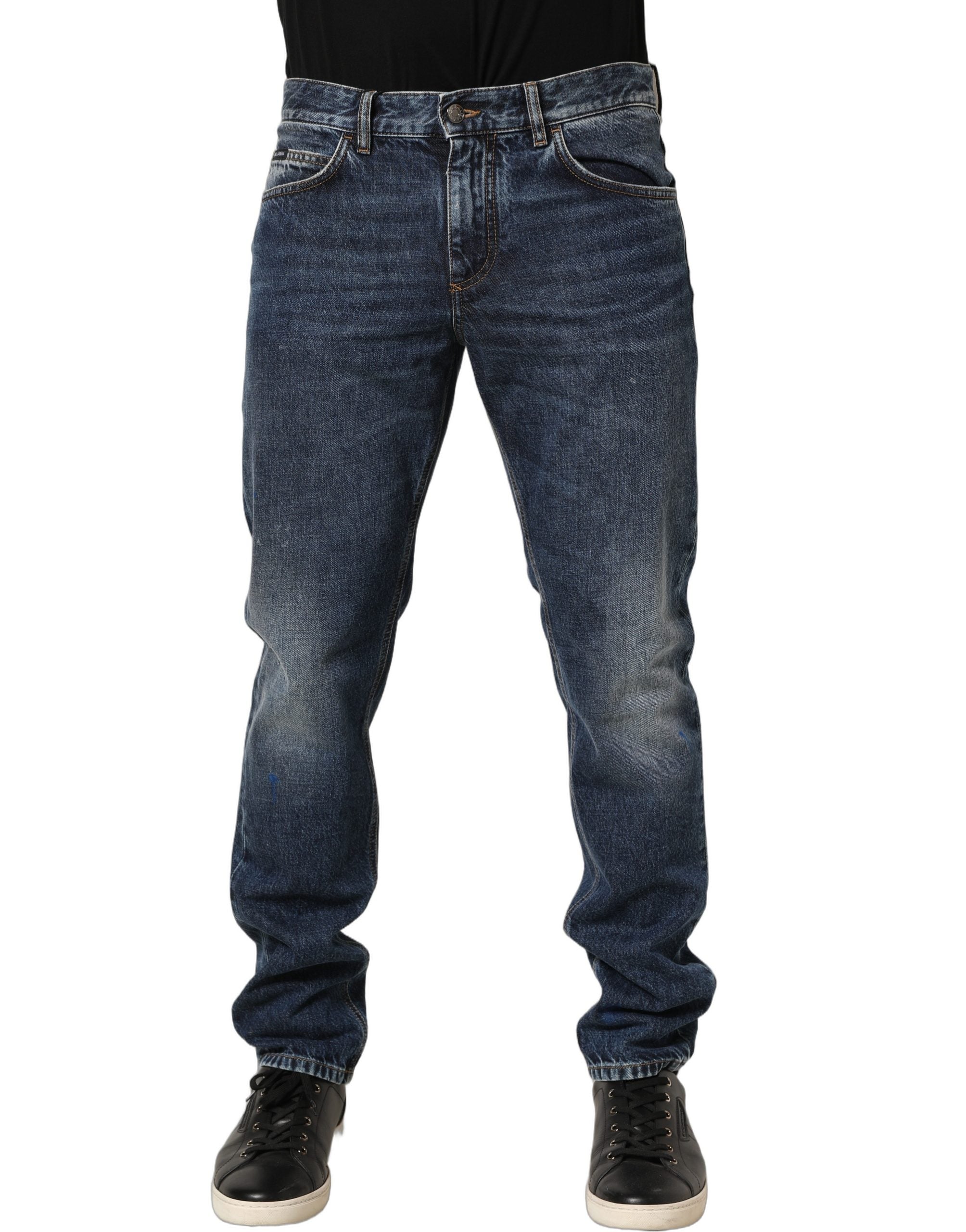 Dolce & Gabbana Dark Blue Washed Mid Waist Straight Men Denim Jeans