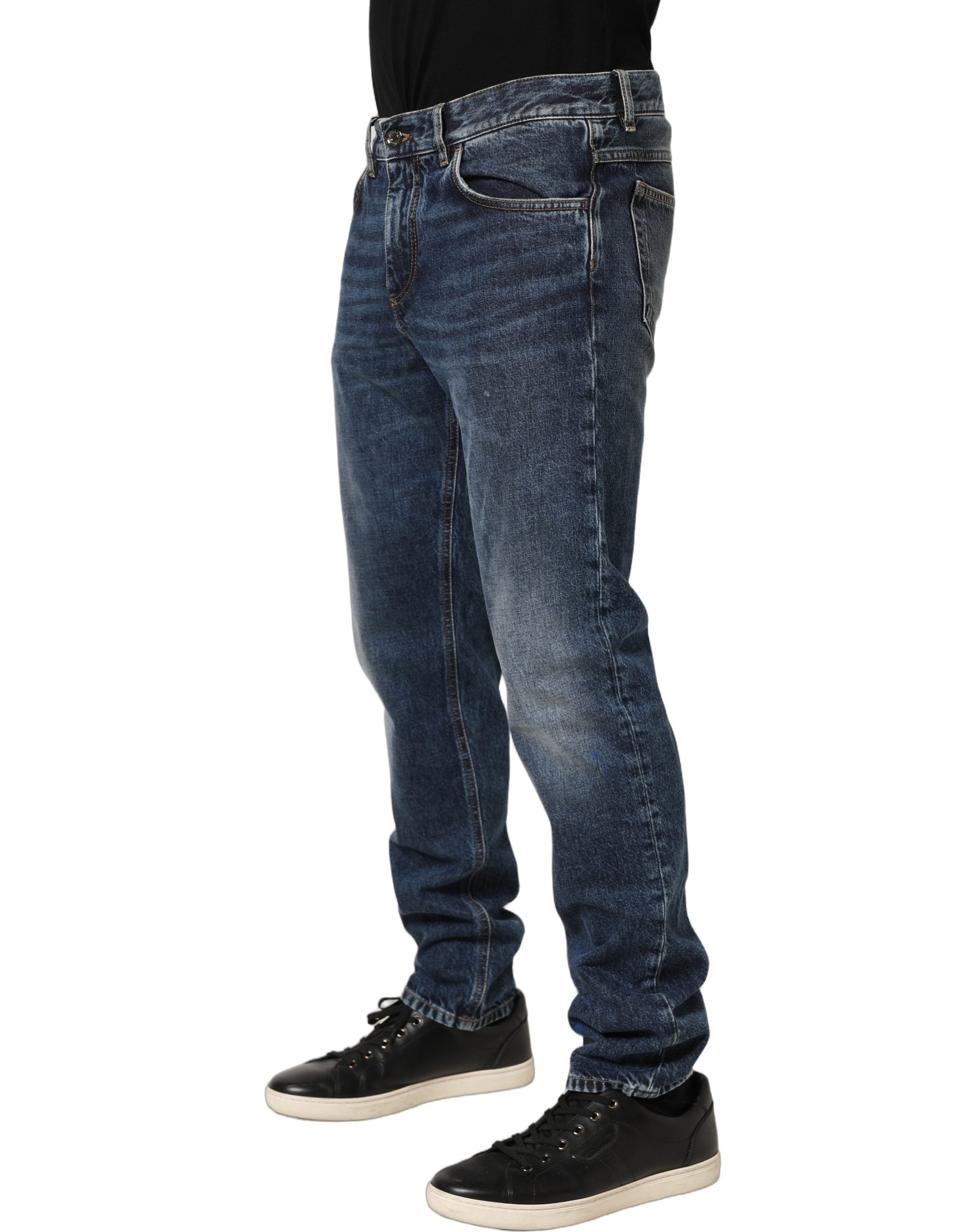 Dolce & Gabbana Dark Blue Washed Mid Waist Straight Men Denim Jeans