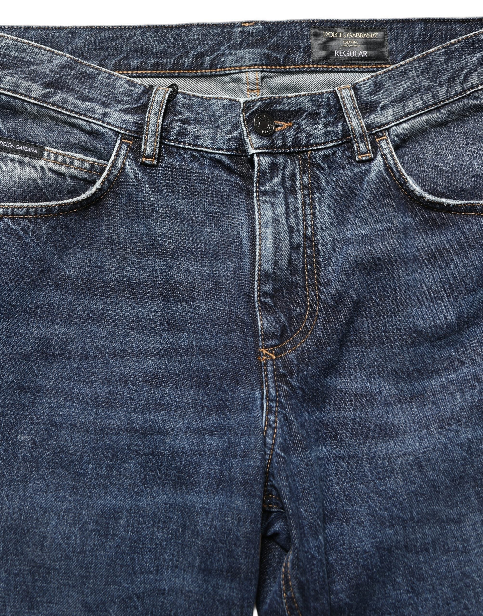 Dolce & Gabbana Dark Blue Washed Mid Waist Straight Men Denim Jeans