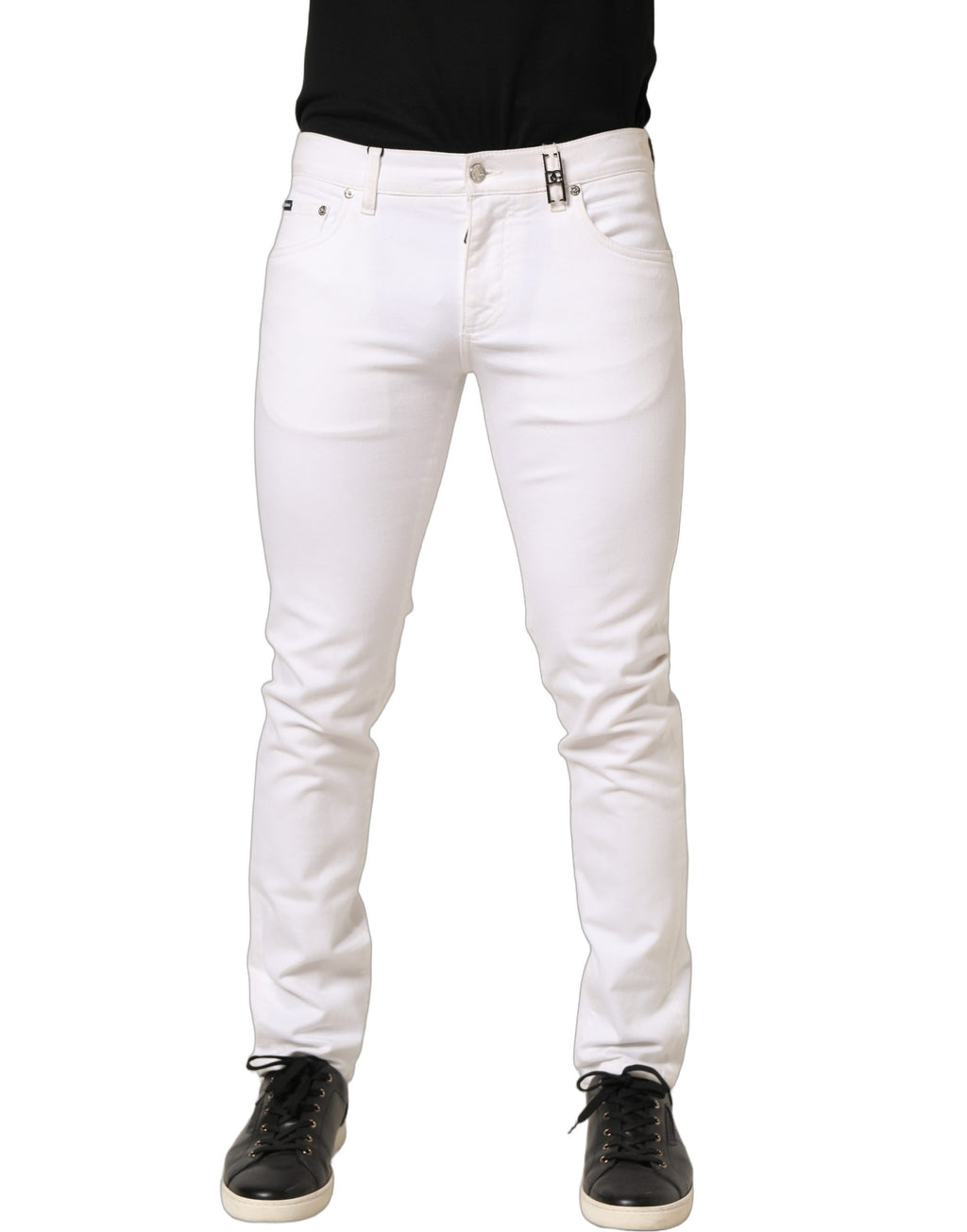 Dolce & Gabbana White Cotton Skinny Mid Waist Denim Jeans