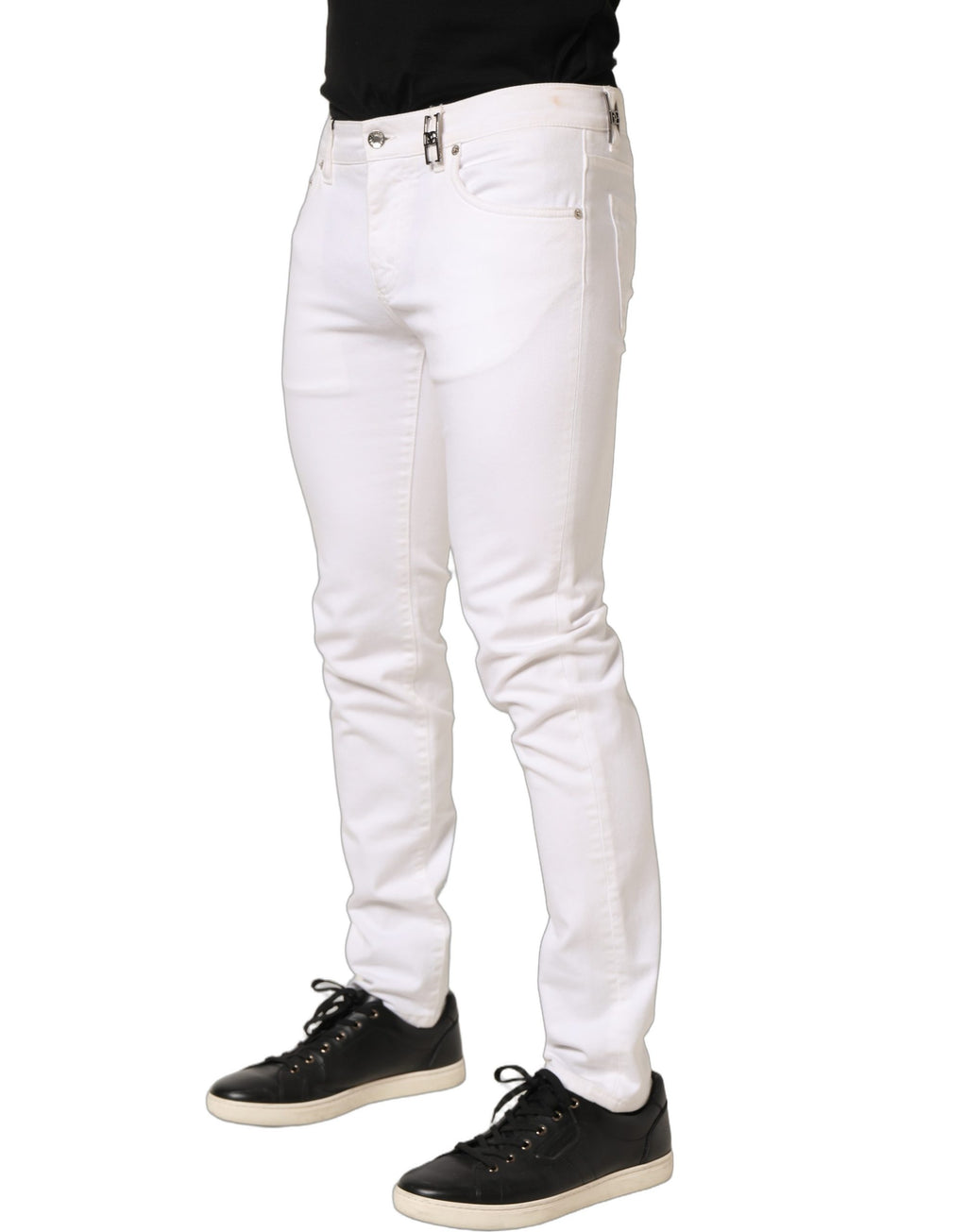 Dolce & Gabbana White Cotton Skinny Mid Waist Denim Jeans