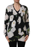 Dolce & Gabbana Black Floral Cashmere Silk Cardigan Sweater