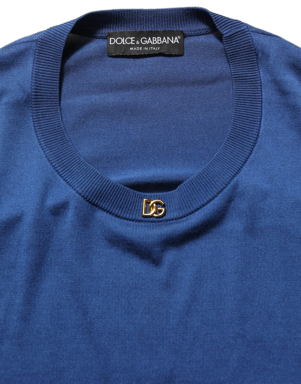 Dolce & Gabbana Blue Silk DG Logo Crew Neck Pullover Sweater