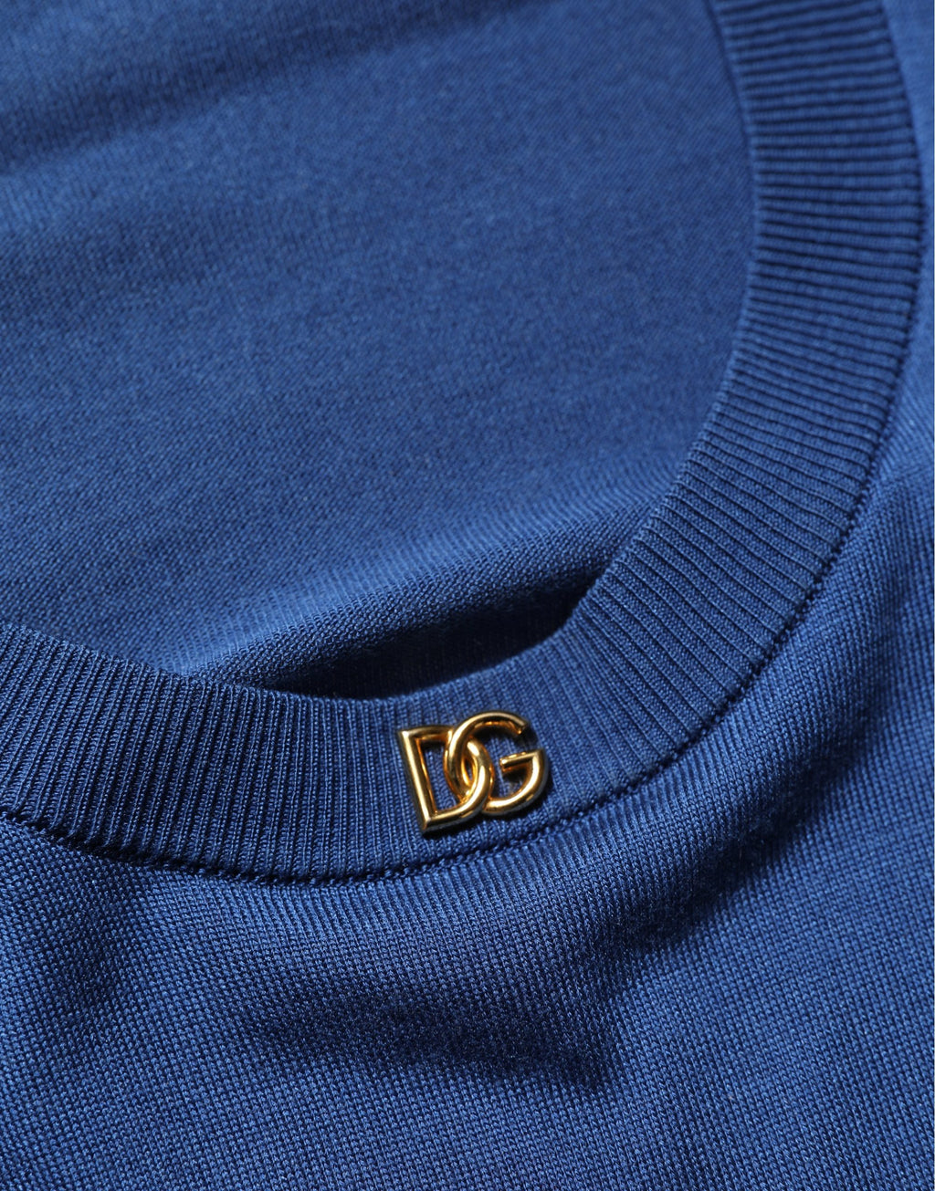 Dolce & Gabbana Blue Silk DG Logo Crew Neck Pullover Sweater