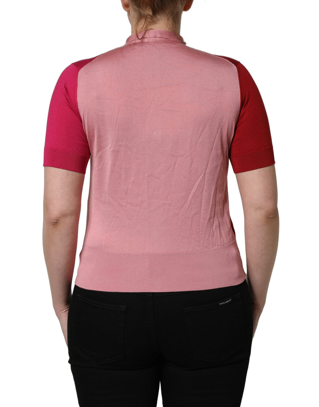 Dolce & Gabbana Pink Short Sleeves Buttoned Ascot Collar Top