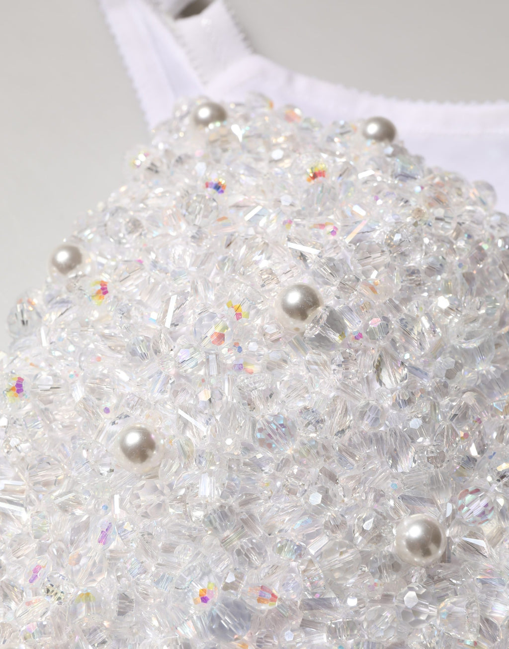 Dolce & Gabbana White Pearls Beaded Corset Bustier Crop Top