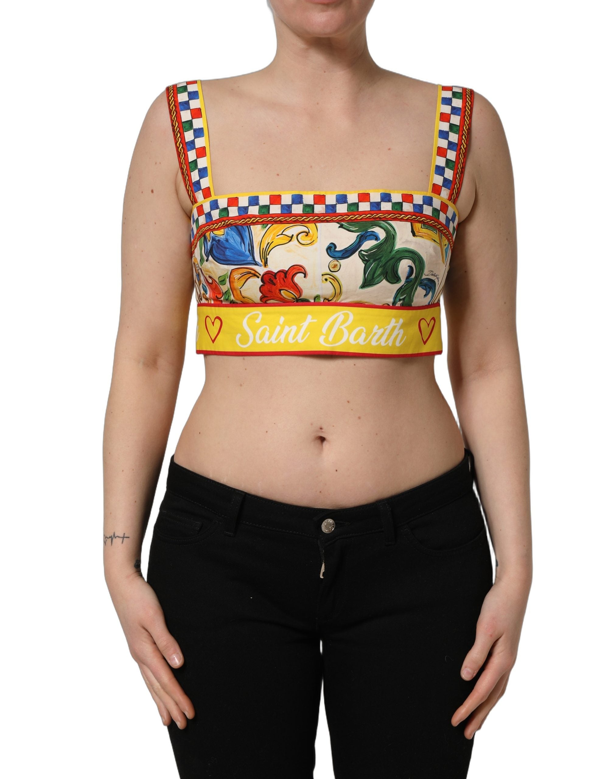 Dolce & Gabbana Multicolor Majolica Print Cotton Crop Top