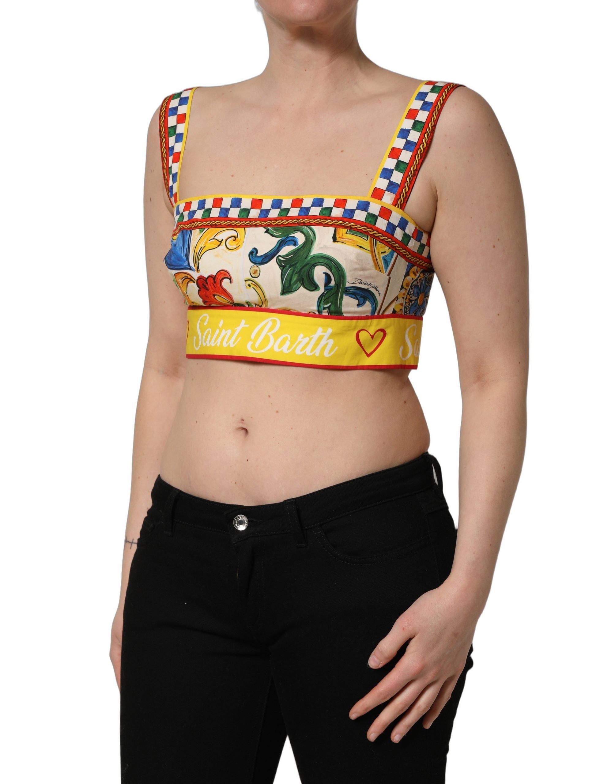 Dolce & Gabbana Multicolor Majolica Print Cotton Crop Top