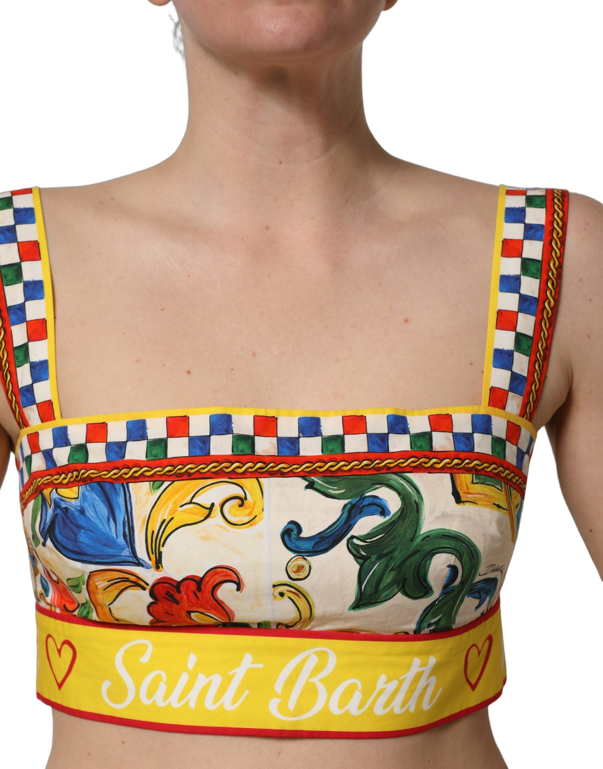 Dolce & Gabbana Multicolor Majolica Print Cotton Crop Top