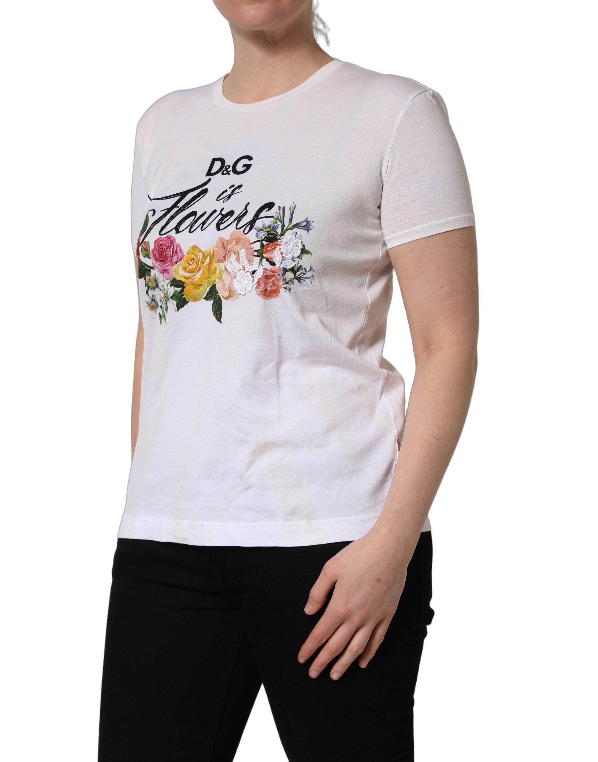 Dolce & Gabbana White D&G is Flowers Print Round Neck T-shirt