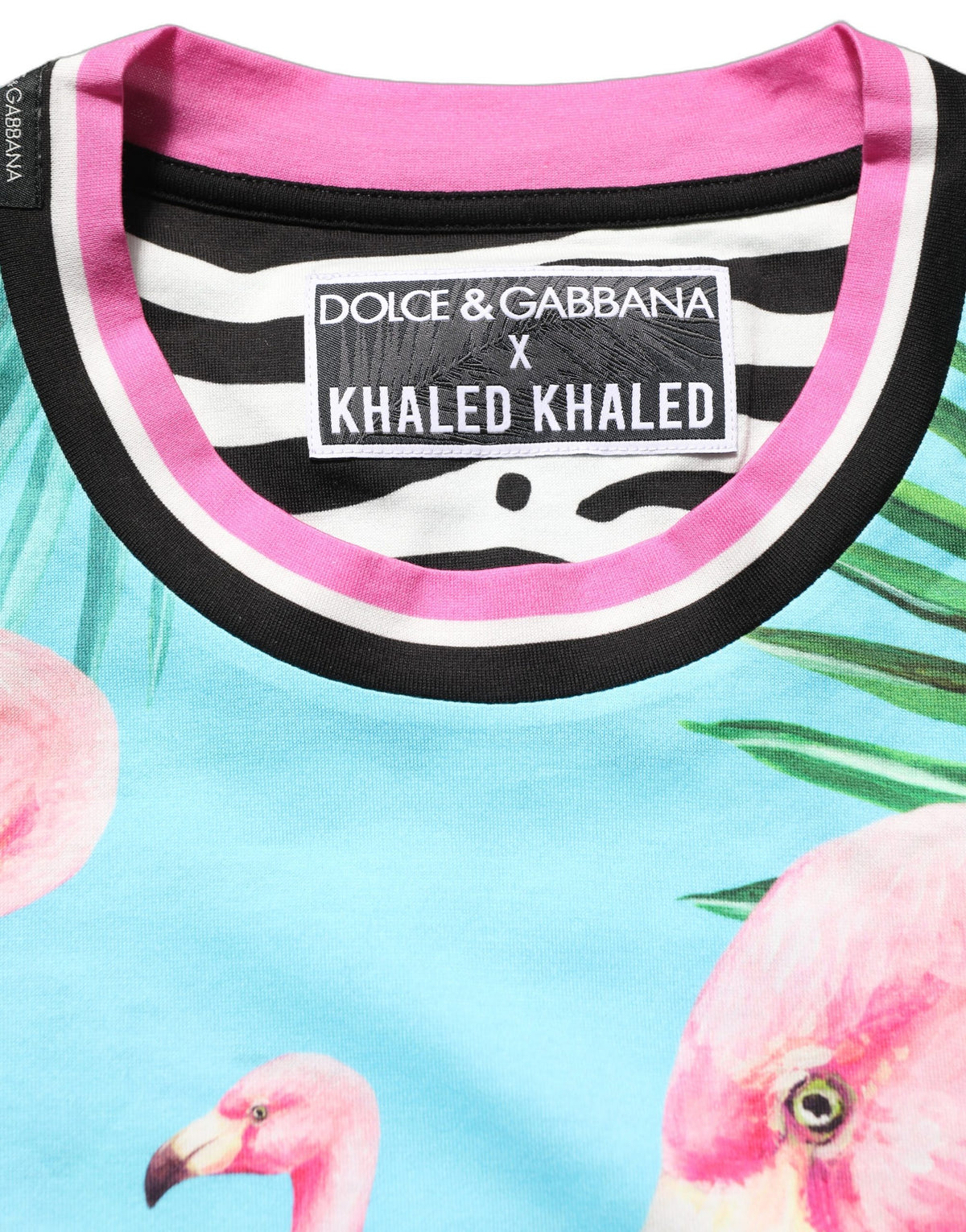 Dolce & Gabbana Multicolor Flamingo ZebraStriped Trim T-shirt