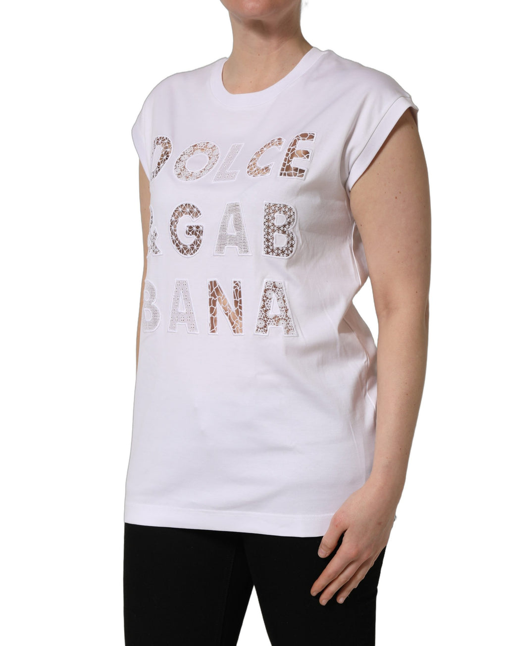 Dolce & Gabbana White Logo Round Neck Sleeveless T-shirt