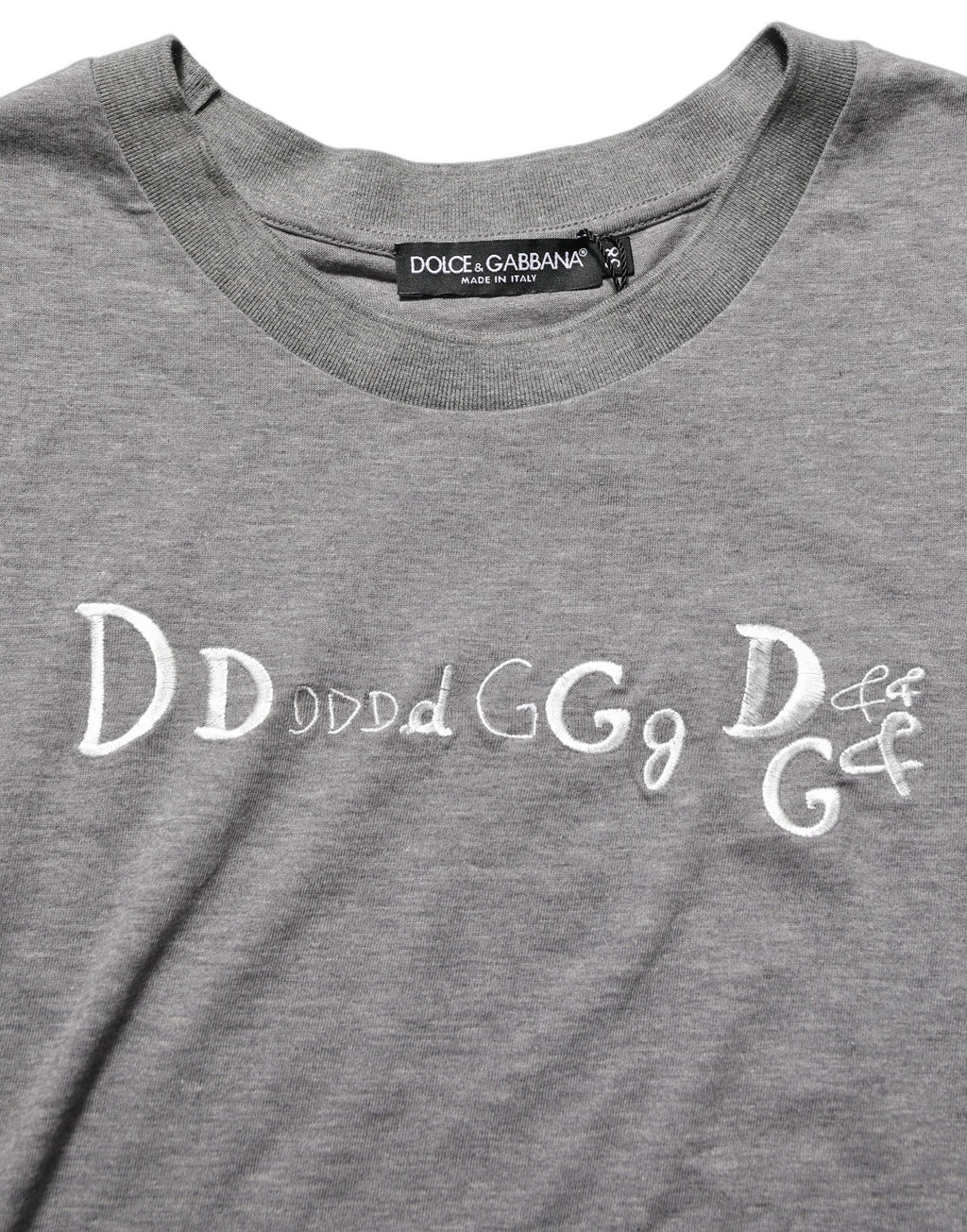 Dolce & Gabbana Gray Logo Embroidery Short Sleeve T-shirt