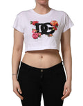 Dolce & Gabbana White DG Floral Cotton Jersey Crop T-shirt