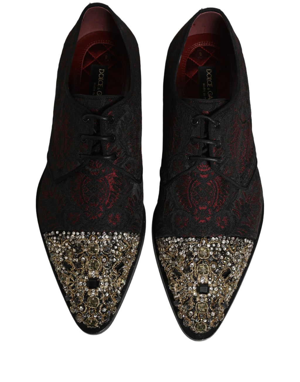 Dolce & Gabbana Black Red Embellished Derby Dress Formal Shoes